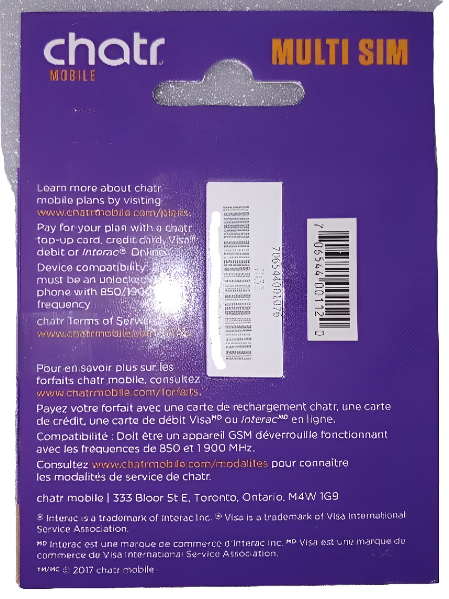 New Chatr Multi SIM 3 In 1 Adapter SIM Card