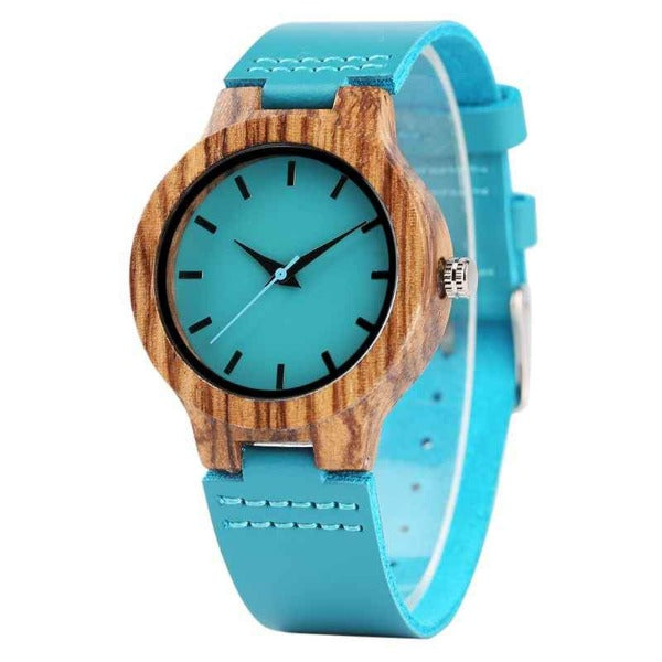 BOBO BIRD Couples Blue Zebra Wood Watch To Engrave In A Paper Gift Box Women's C28