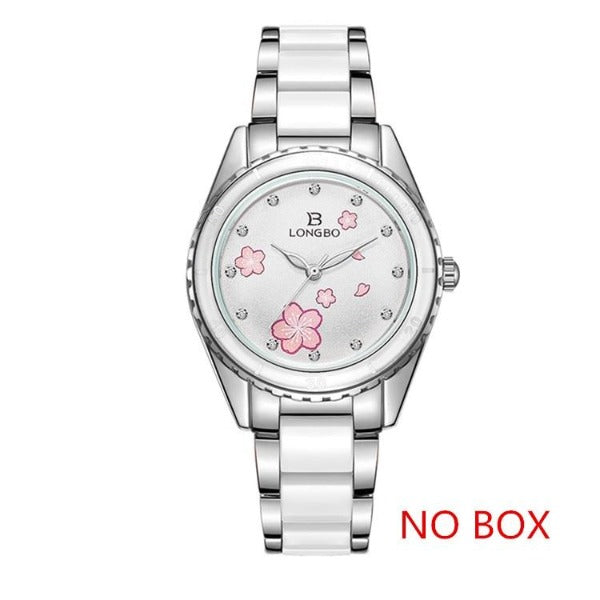 Longbo Ladies Watch Ceramic And Stainless Steel Analog Watch White Without Box
