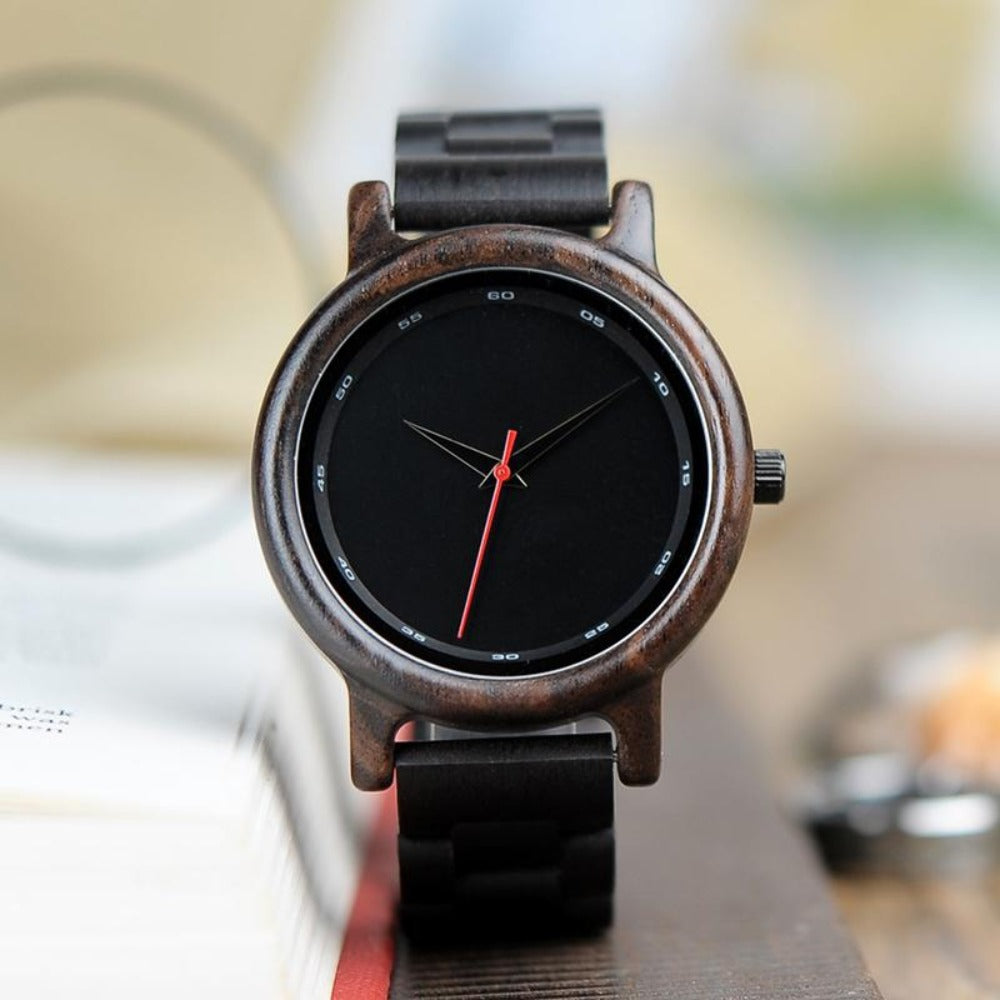 BOBO BIRD Ebony Wood Simple Mens Watch in a Wooden Gift Box E/P10