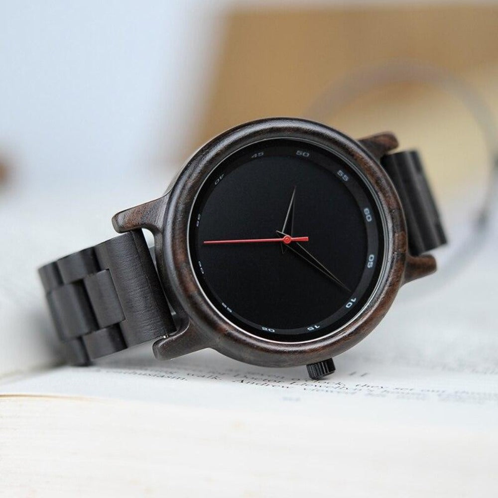 BOBO BIRD Ebony Wood Simple Mens Watch in a Wooden Gift Box