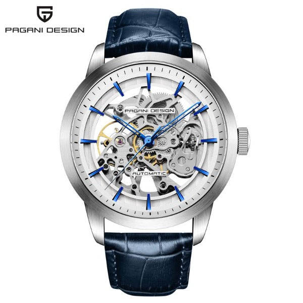 Pagani Design Mens Skeleton Hollow Mechanical Watch Silver White