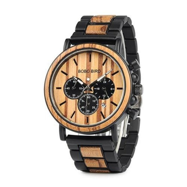 BOBO BIRD Mens Chronograph Wood Watch Add A Message P09 Light Wood Band