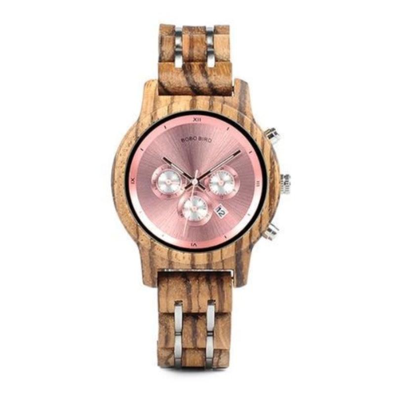 BOBO BIRD Womens Chronograph Wood Watch - Rosy