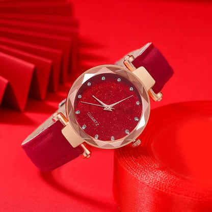 Cute & Simple Zinc Alloy Quartz Watch With Round Rhinestone Dial & Bracelet Set