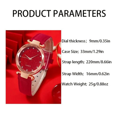 Cute & Simple Zinc Alloy Quartz Watch With Round Rhinestone Dial & Bracelet Set