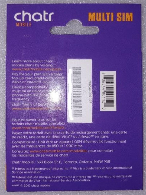 New Chatr Multi SIM 3 In 1 Adapter SIM Card