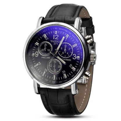 Mens High Quality Leather Analog Watch Black