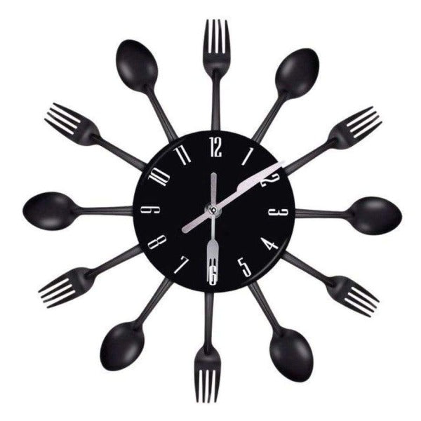 Unique Noiseless Stainless Steel Cutlery Wall Clock Black