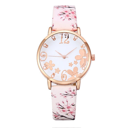 Ladies Floral Dial Leather Bracelet Watch
