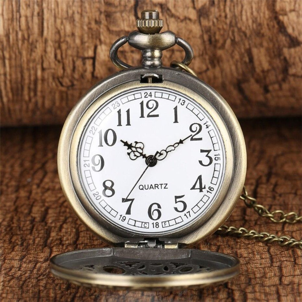 Vintage Bronze Gear Movement Pocket Watch with Chain Necklace Pendant