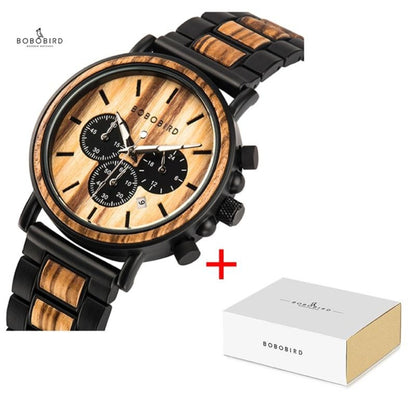 BOBO BIRD Metal Wood Or Leather Mens Chronograph Watch