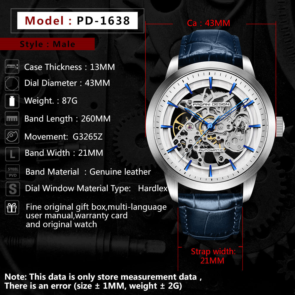 Pagani Design Mens Skeleton Hollow Mechanical Watch