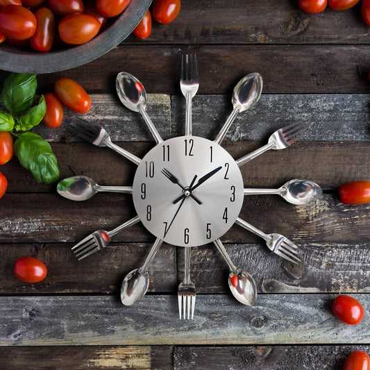 Unique Noiseless Stainless Steel Cutlery Wall Clock