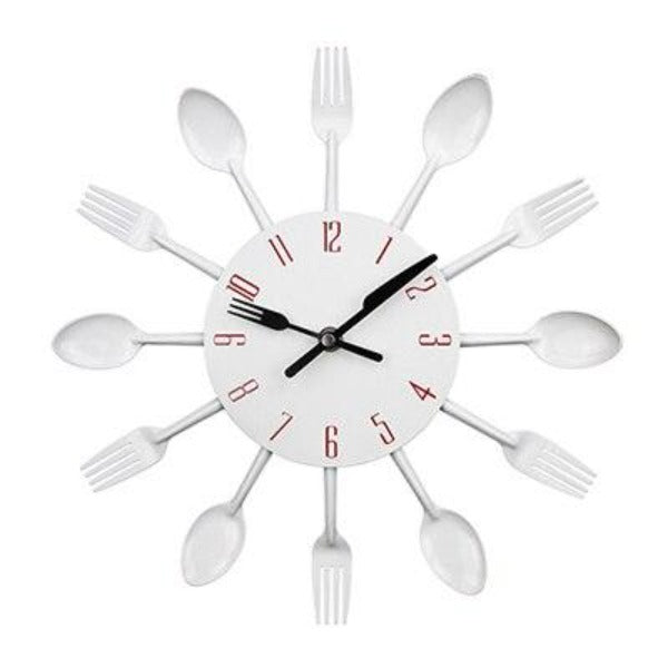 Unique Noiseless Stainless Steel Cutlery Wall Clock White