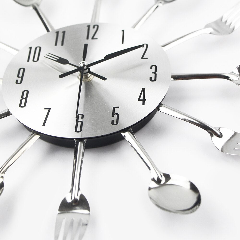 Unique Noiseless Stainless Steel Cutlery Wall Clock