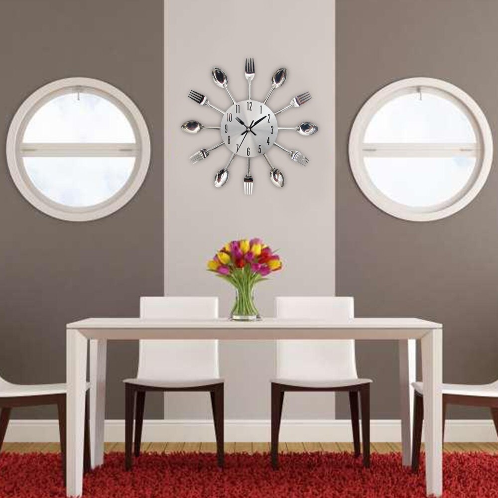 Unique Noiseless Stainless Steel Cutlery Wall Clock