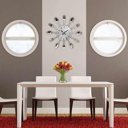 Unique Noiseless Stainless Steel Cutlery Wall Clock