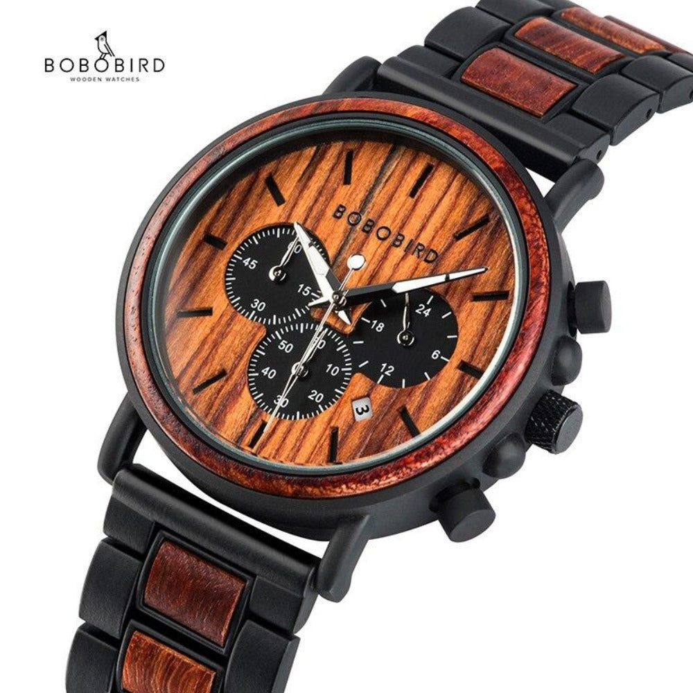 BOBO BIRD Metal Wood Or Leather Mens Chronograph Watch