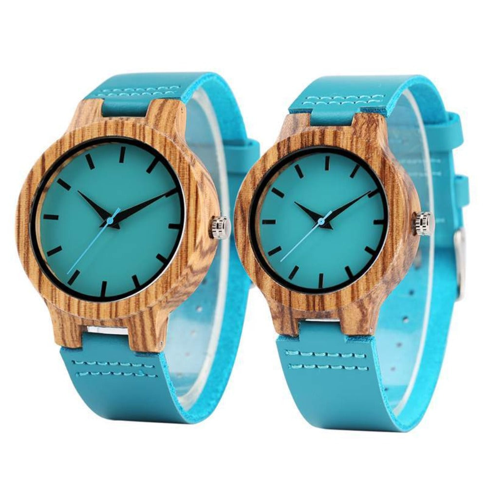 BOBO BIRD Couples Blue Zebra Wood Watch To Engrave In A Paper Gift Box