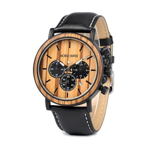 BOBO BIRD Metal Wood Or Leather Mens Chronograph Watch
