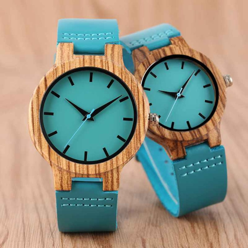 BOBO BIRD Couples Blue Zebra Wood Watch To Engrave In A Paper Gift Box
