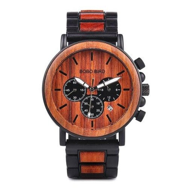 BOBO BIRD Metal Wood Or Leather Mens Chronograph Watch