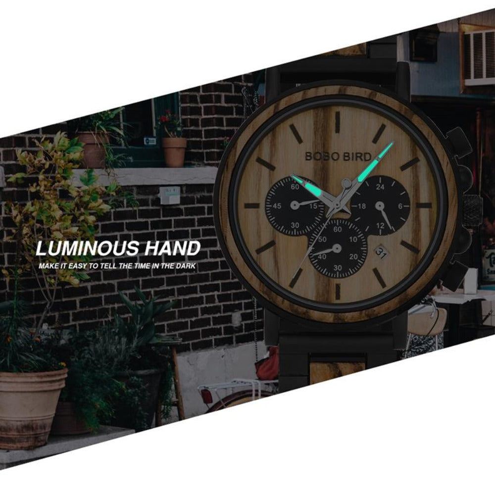 BOBO BIRD Mens Chronograph Wood Watch Add A Message
