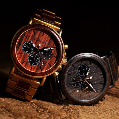 BOBO BIRD Metal Wood Or Leather Mens Chronograph Watch