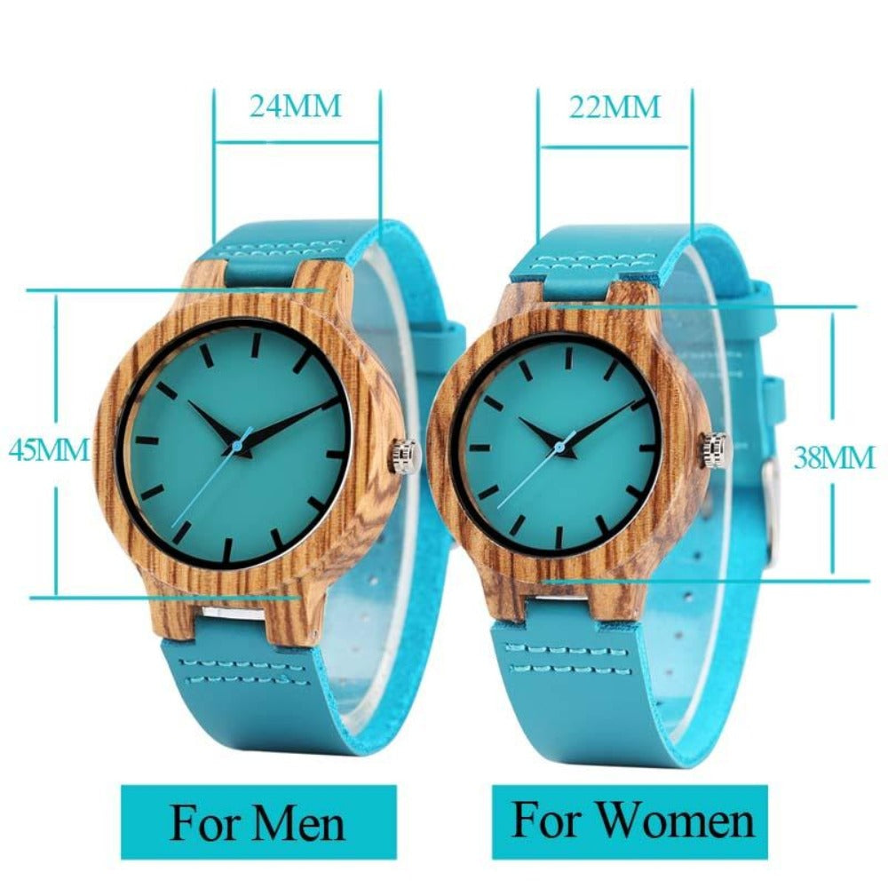 BOBO BIRD Couples Blue Zebra Wood Watch To Engrave In A Paper Gift Box
