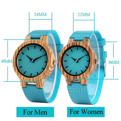 BOBO BIRD Couples Blue Zebra Wood Watch To Engrave In A Paper Gift Box