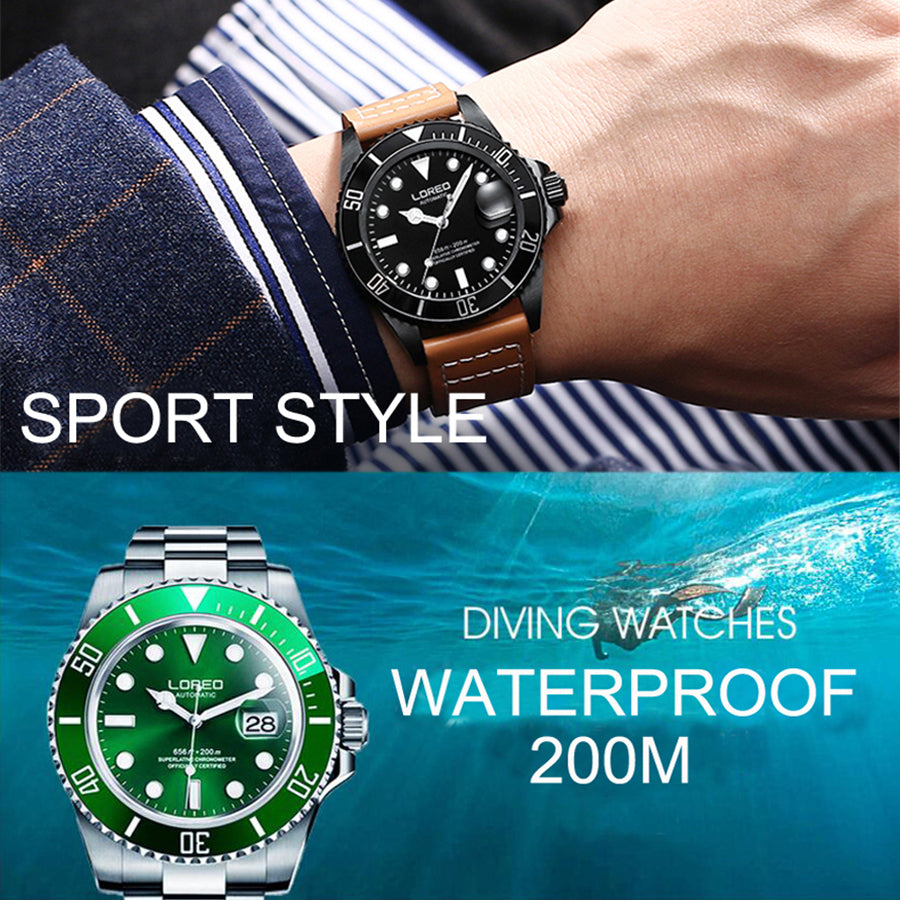 Loreo Stainless Steel Mens Mechanical Chronograph Divers Watch