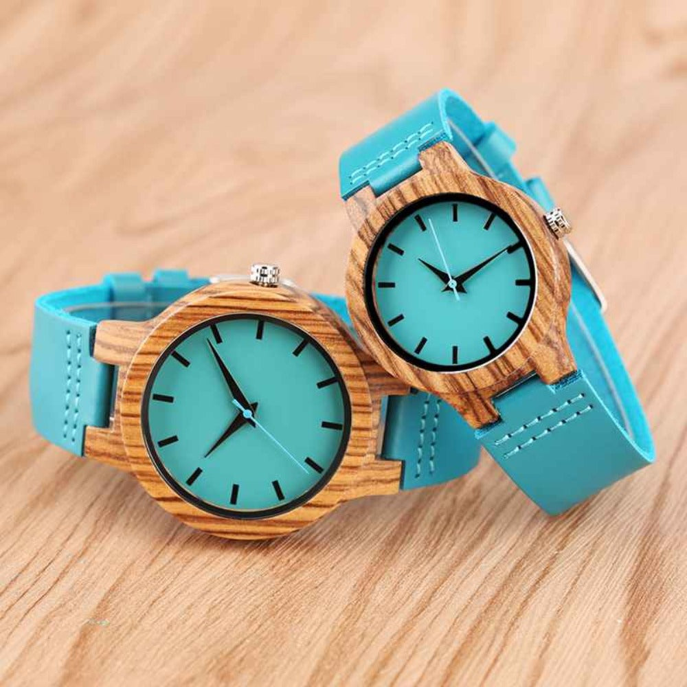 BOBO BIRD Couples Blue Zebra Wood Watch To Engrave In A Paper Gift Box