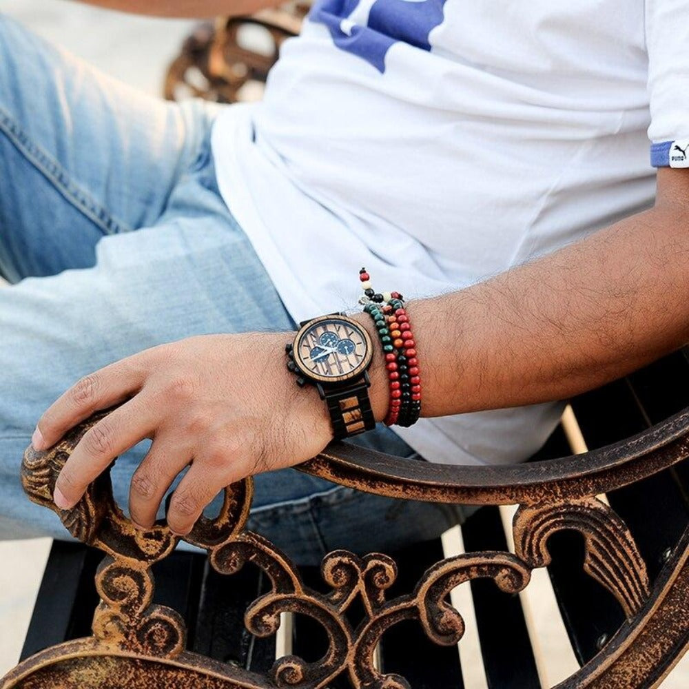BOBO BIRD Metal Wood Or Leather Mens Chronograph Watch