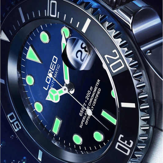 Loreo Stainless Steel Mens Mechanical Chronograph Divers Watch
