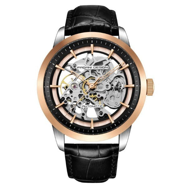 Pagani Design Mens Skeleton Hollow Mechanical Watch Black Gold