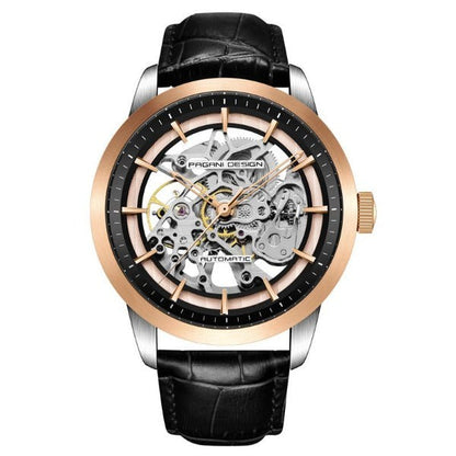 Pagani Design Mens Skeleton Hollow Mechanical Watch Black Gold