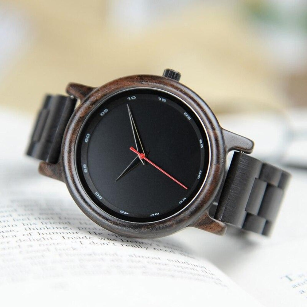 BOBO BIRD Ebony Wood Simple Mens Watch in a Wooden Gift Box