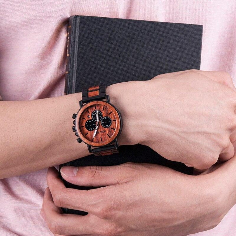 BOBO BIRD Metal Wood Or Leather Mens Chronograph Watch