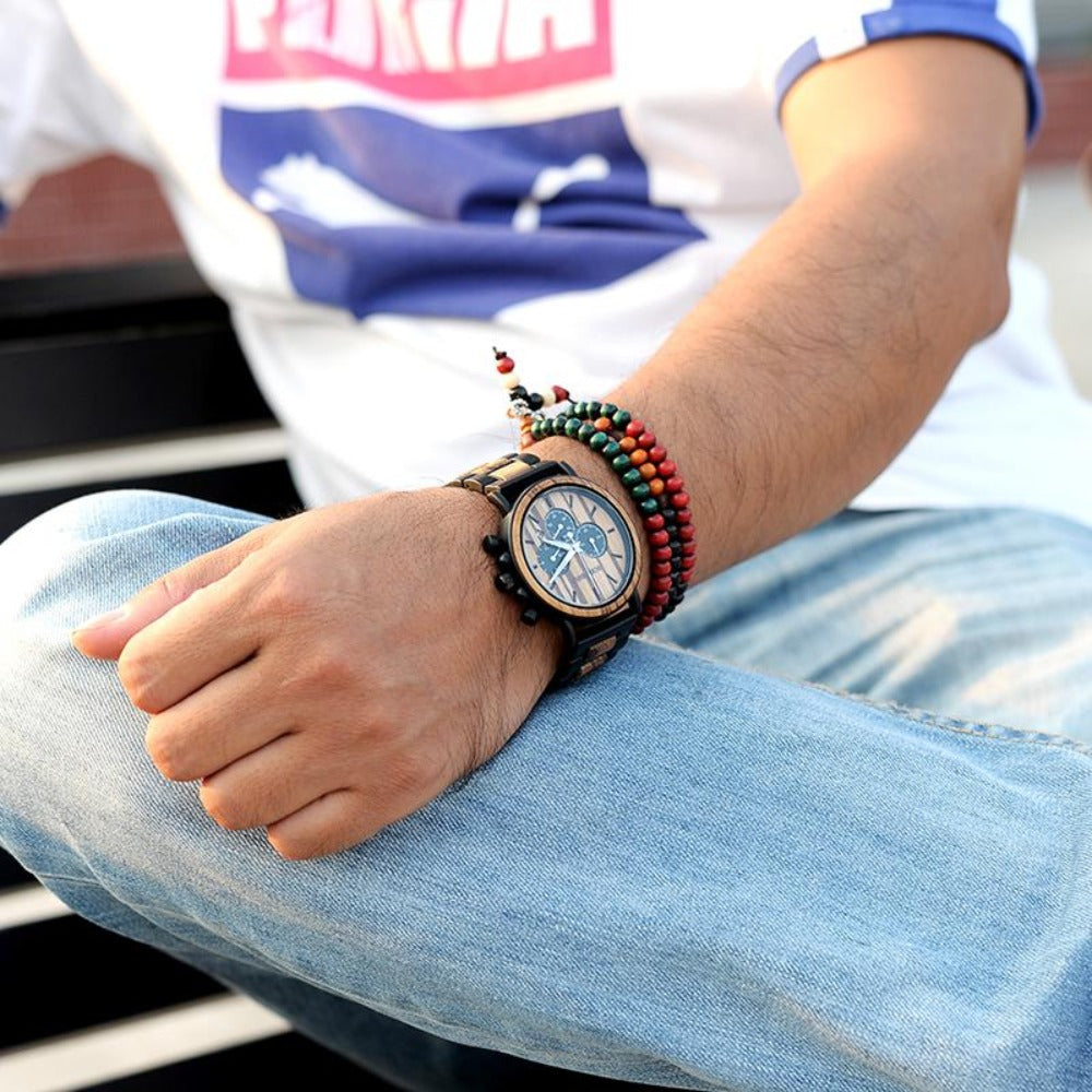 BOBO BIRD Mens Chronograph Wood Watch Add A Message