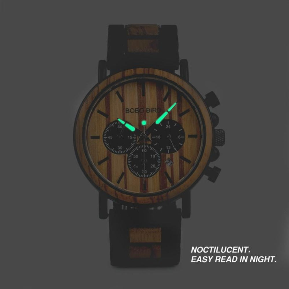 BOBO BIRD Metal Wood Or Leather Mens Chronograph Watch