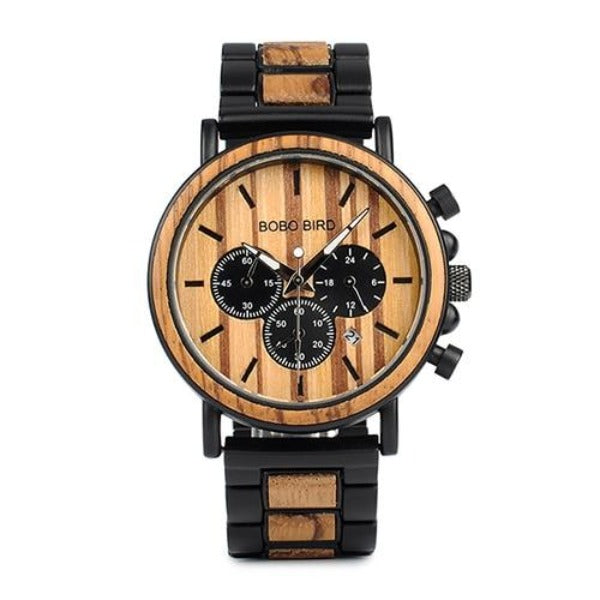 BOBO BIRD Metal Wood Or Leather Mens Chronograph Watch