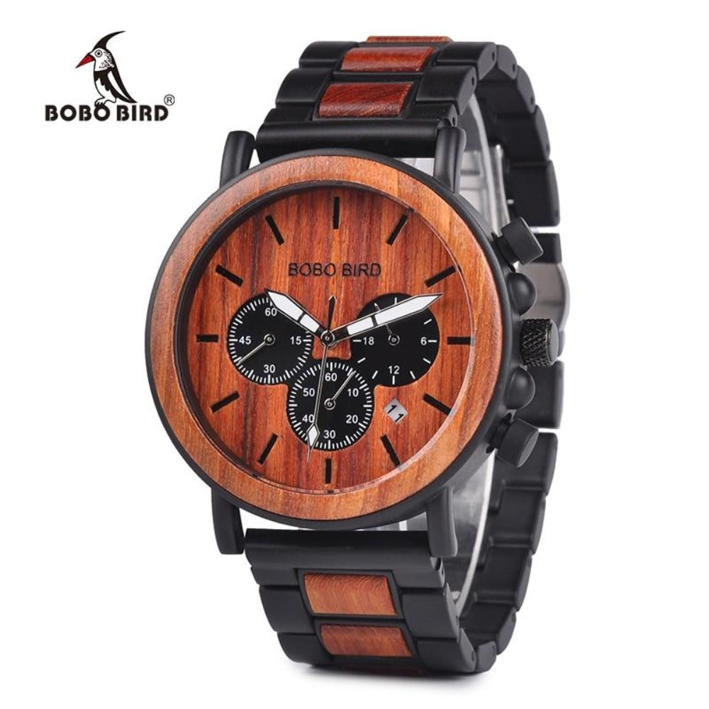 BOBO BIRD Mens Chronograph Wood Watch Add A Message