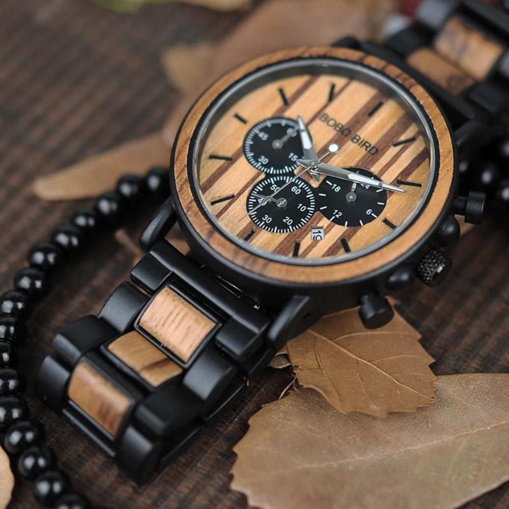 BOBO BIRD Mens Chronograph Wood Watch Add A Message