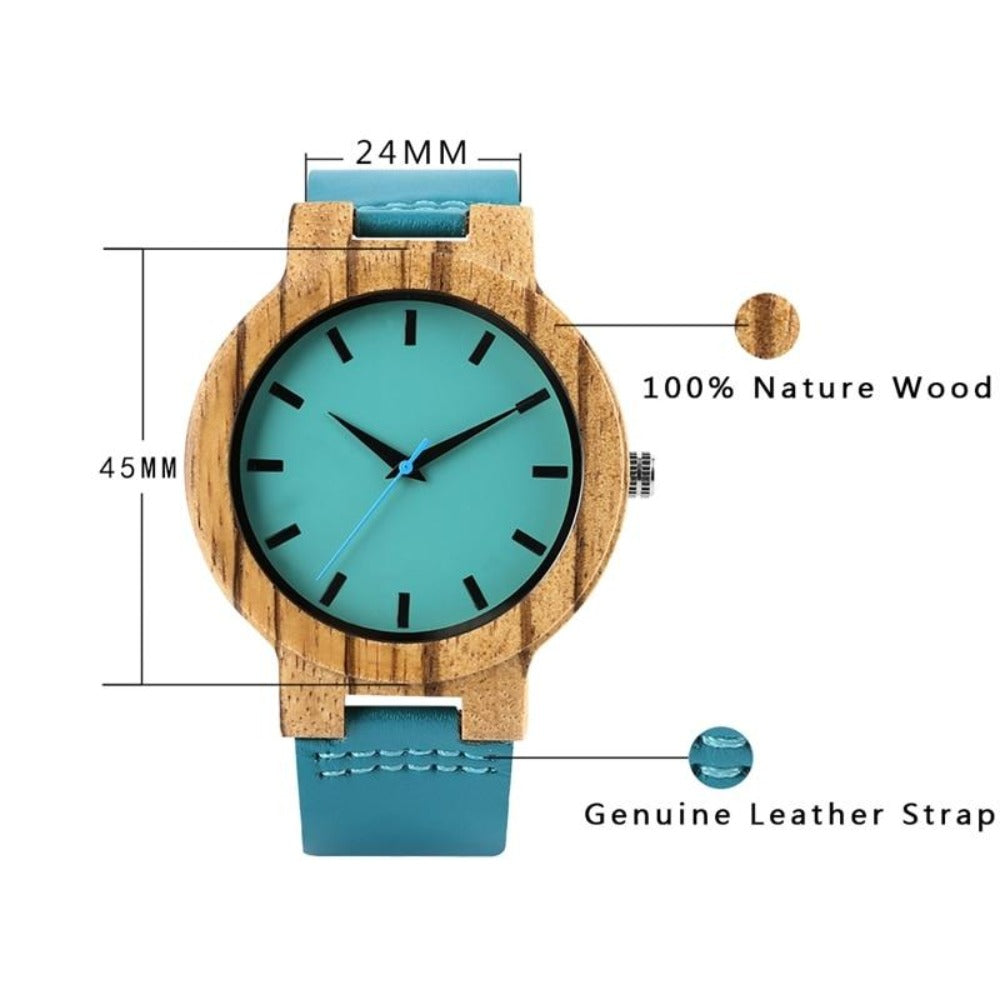BOBO BIRD Couples Blue Zebra Wood Watch To Engrave In A Paper Gift Box