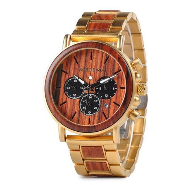 BOBO BIRD Metal Wood Or Leather Mens Chronograph Watch