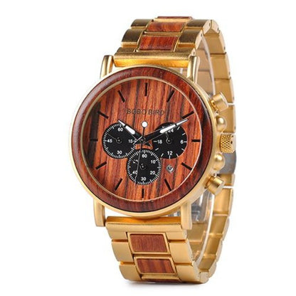 BOBO BIRD Metal Wood Or Leather Mens Chronograph Watch