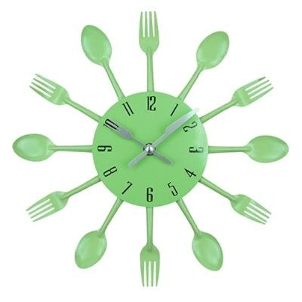 Unique Noiseless Stainless Steel Cutlery Wall Clock Green