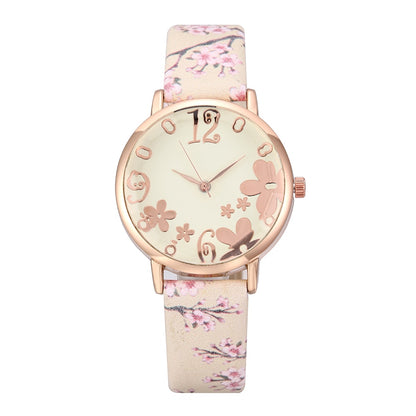 Ladies Floral Dial Leather Bracelet Watch
