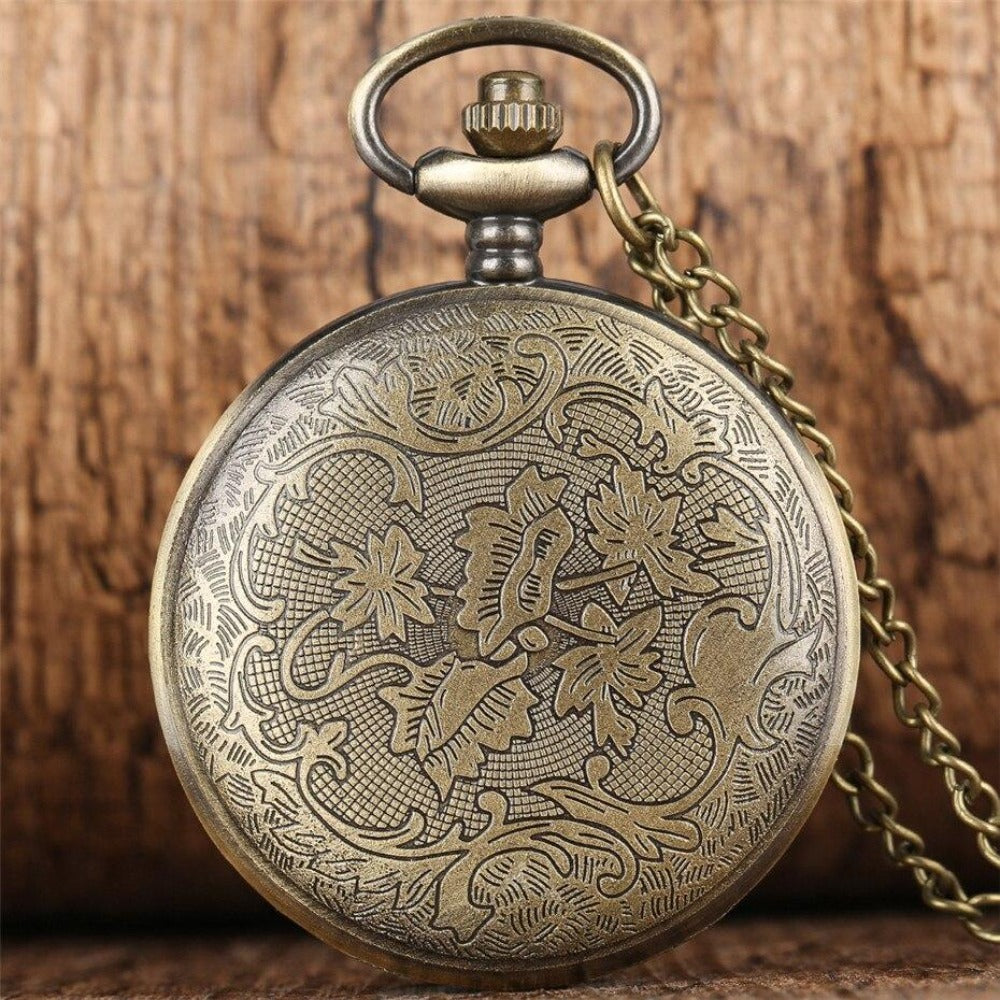 Vintage Bronze Gear Movement Pocket Watch with Chain Necklace Pendant